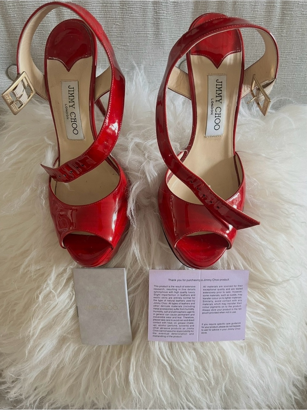 Jimmy Choo Red Patent Leather Twist-Strap Peep-Toe Heels